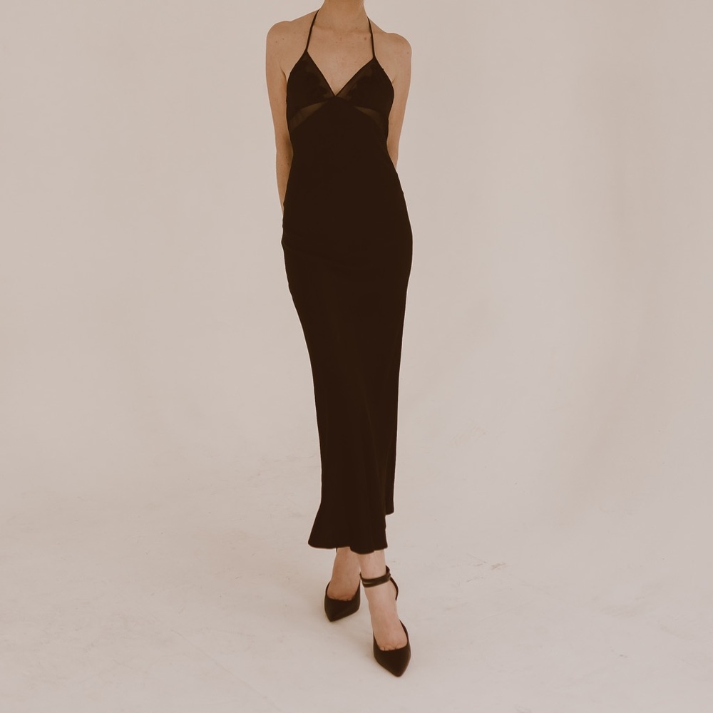 ZARA Black Slip Dress with Embroidery Details